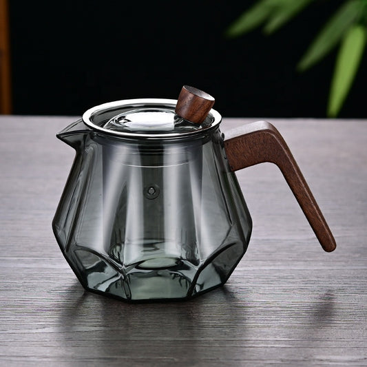 Glazen Theepot met Houten Handvat – Modern Design