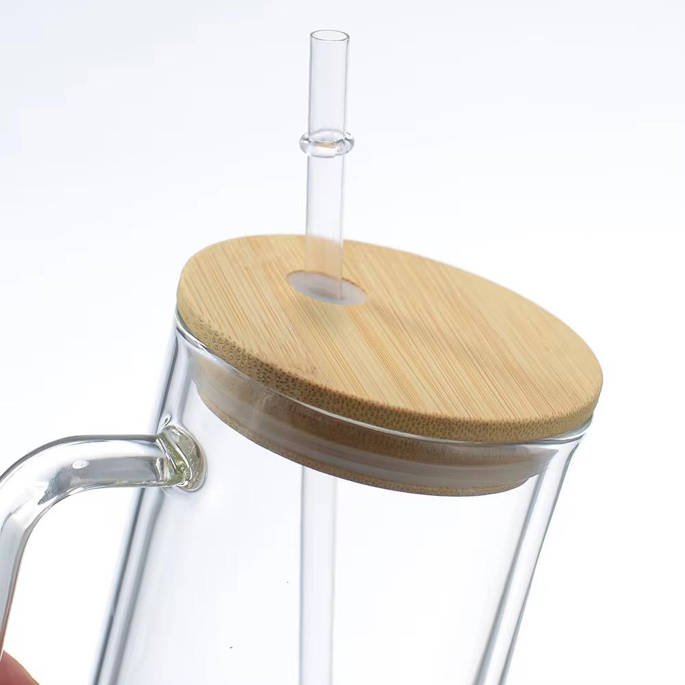 Dubbelwandige Glazen Beker 450 ml met Deksel en Rietje
