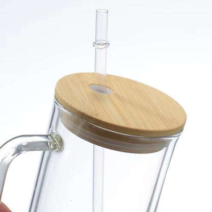 Dubbelwandige Glazen Beker 450 ml met Deksel en Rietje