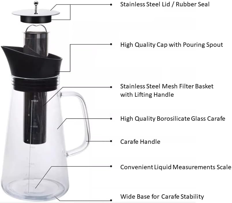Glazen Cold Brew Kan met RVS Filter – 1,5 Liter