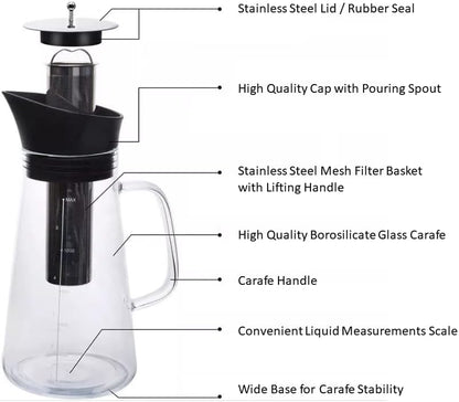 Glazen Cold Brew Kan met RVS Filter – 1,5 Liter